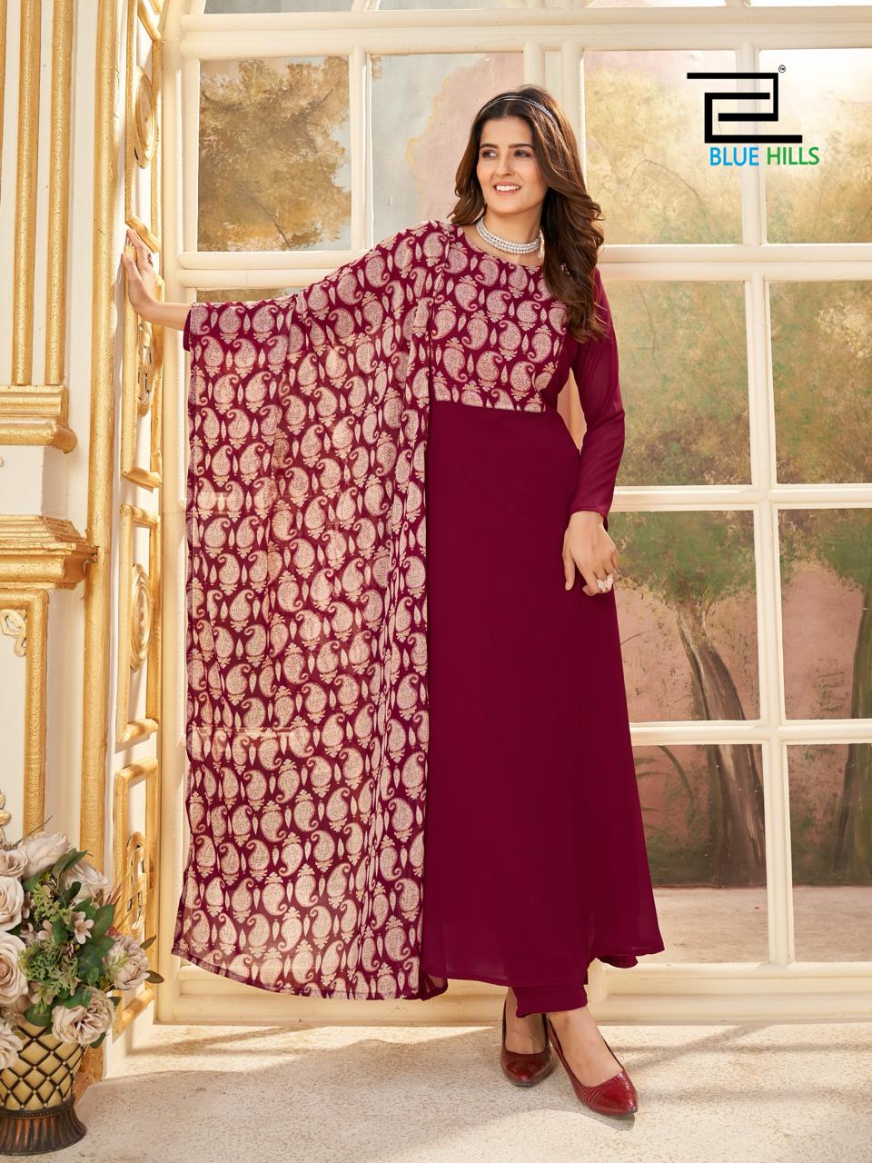 Blue Hills Nithya Printed Anarkali Kurti With Bottom Dupatta Wholesale Clothing Distributors In India
